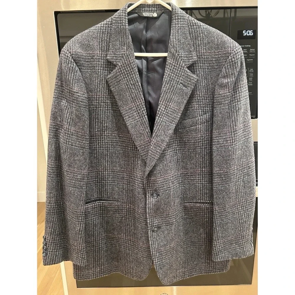 Wool Sport Coat 44 Glen Plaid Gray John Alexander Sleeve 25